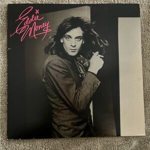 Eddie Money Vinyl Album with Black & White Cover and Pink Script